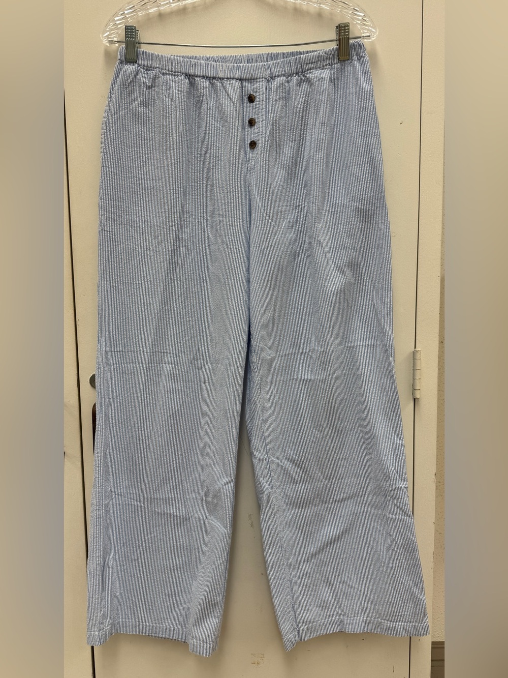 Blue and white striped Seersucker 100% Cotton Boxer Pants M Coastal Preppy Fall